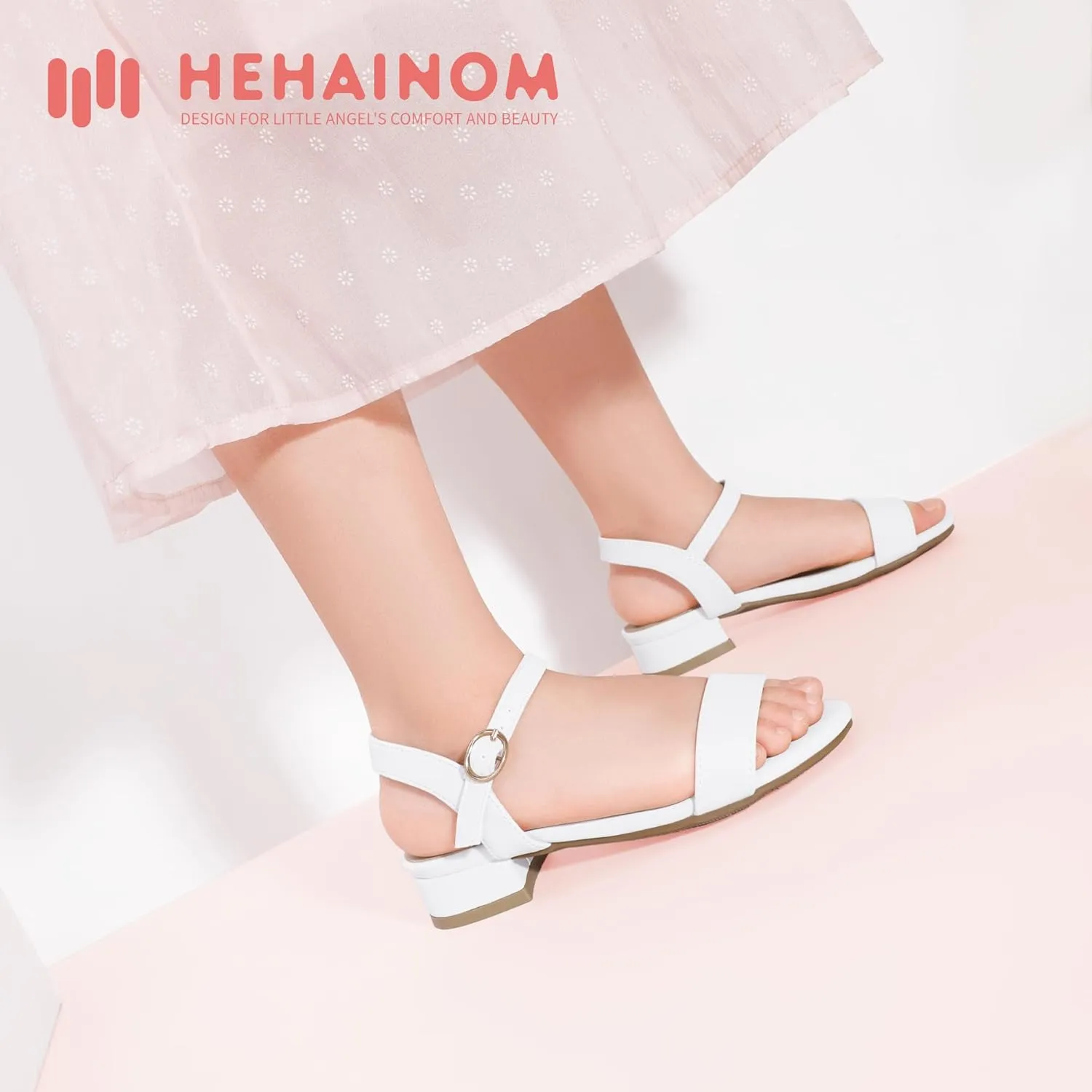 Hehainom Girls Dress Shoes Low Heels Sandals Open Toe Wedding Party School for Little Big Kids Flower Girl Shoes