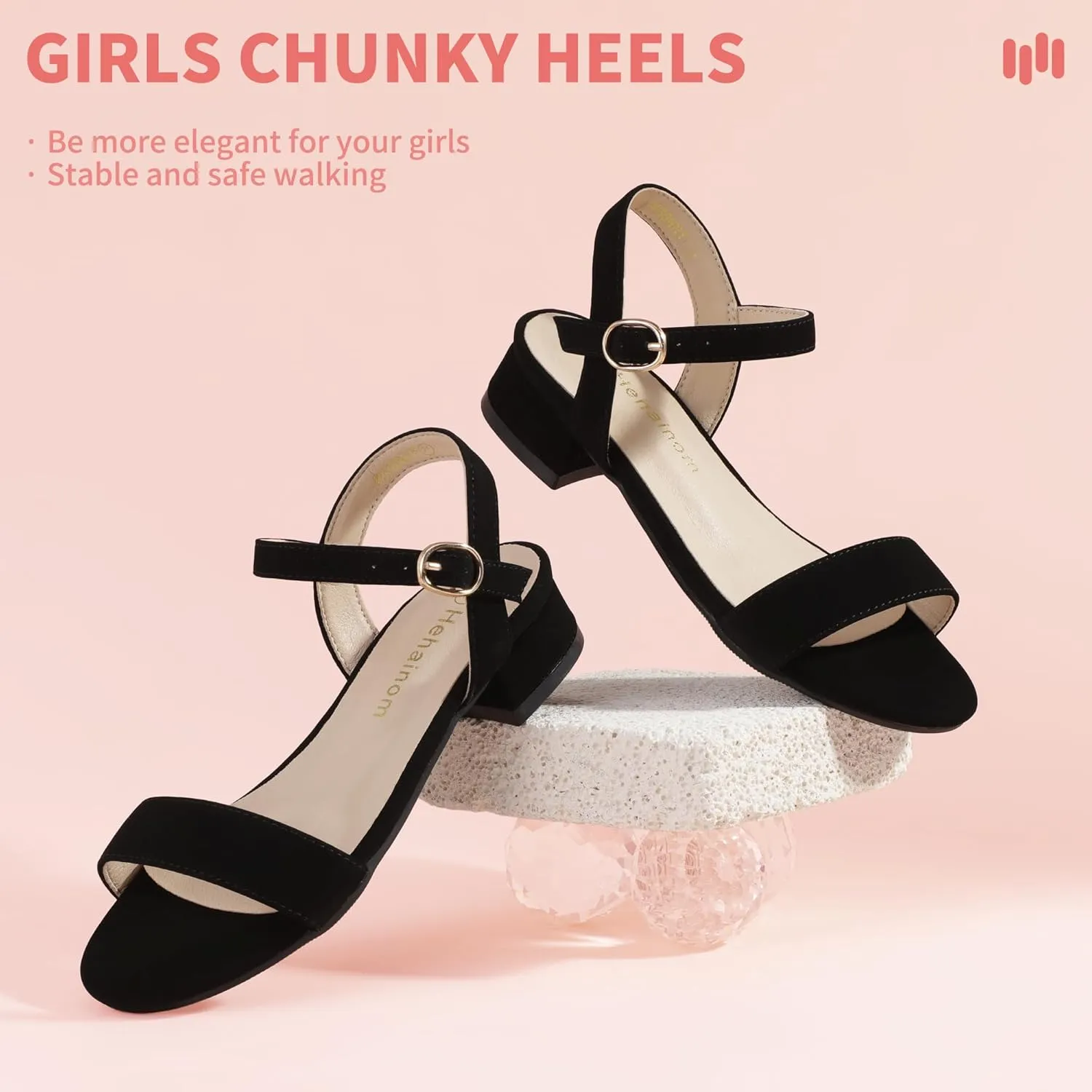 Hehainom Girls Dress Shoes Low Heels Sandals Open Toe Wedding Party School for Little Big Kids Flower Girl Shoes