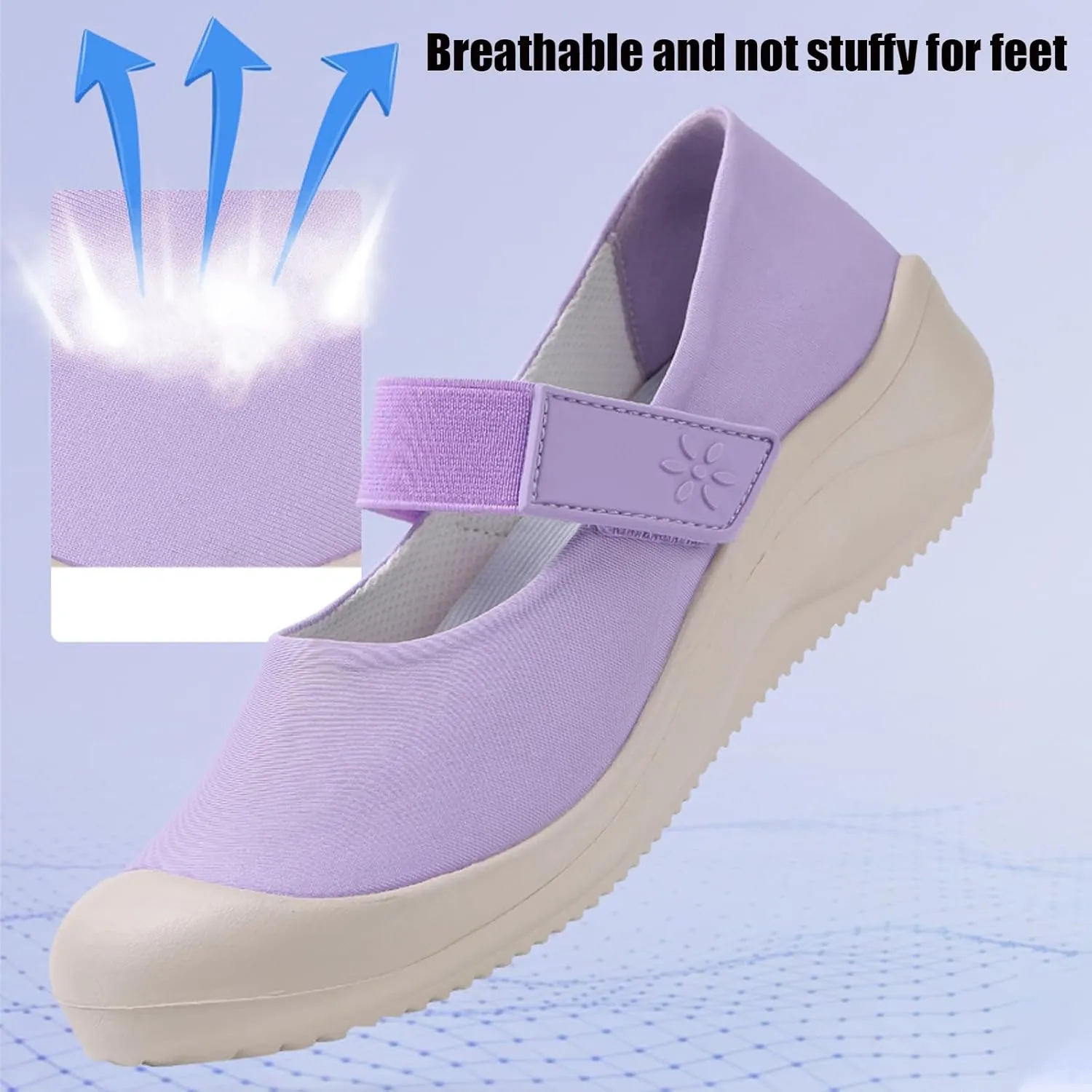 Helenbra Women's Round Toe Flat Mary Jane Loafers,Comfort Cloth Upper Breathable Hook & Loop Slip On Outdoor Lightweight Flat Walking Mom Shoes Cute Closed Toe Casual Travel Work Shoes