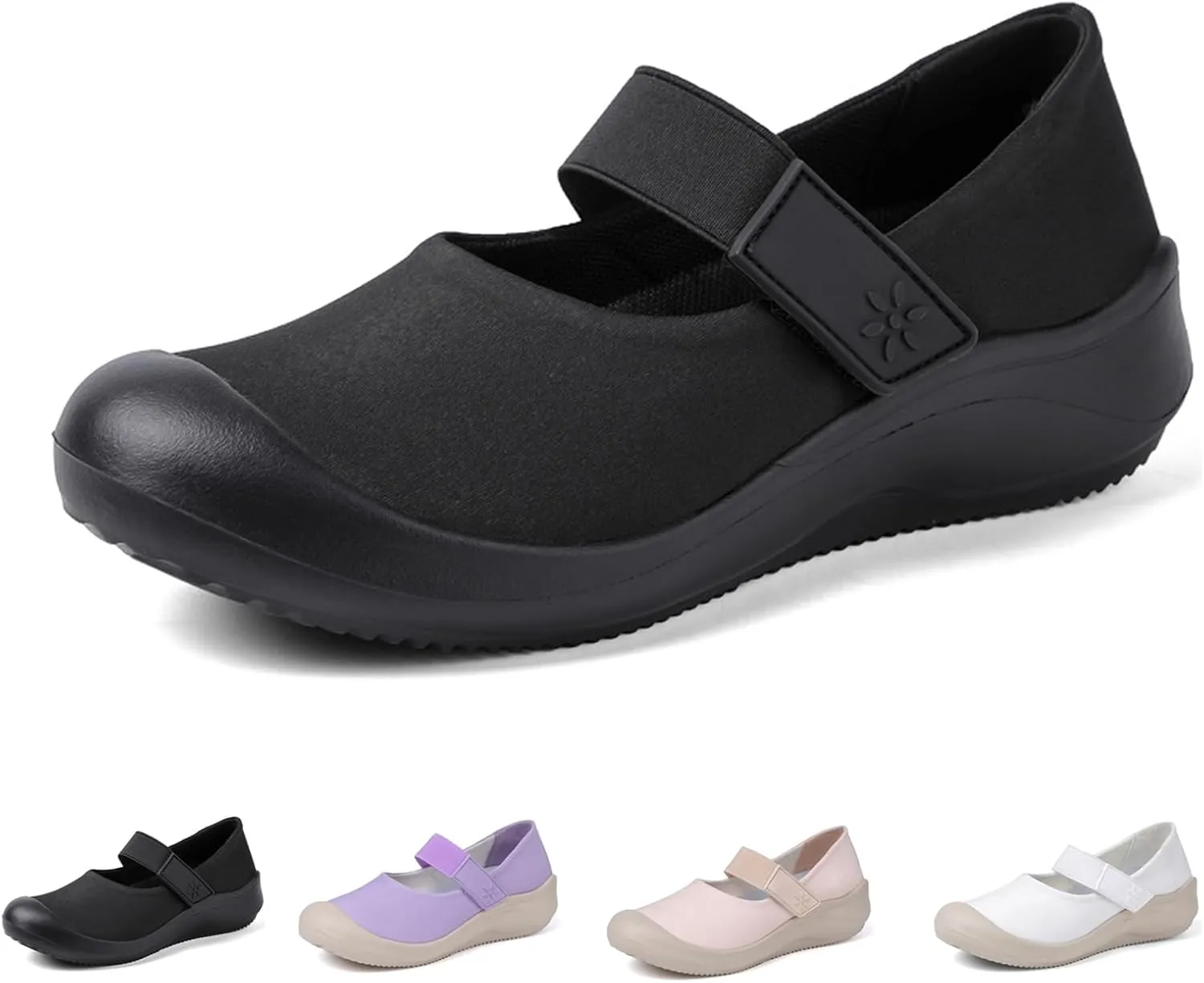 Helenbra Women's Round Toe Flat Mary Jane Loafers,Comfort Cloth Upper Breathable Hook & Loop Slip On Outdoor Lightweight Flat Walking Mom Shoes Cute Closed Toe Casual Travel Work Shoes