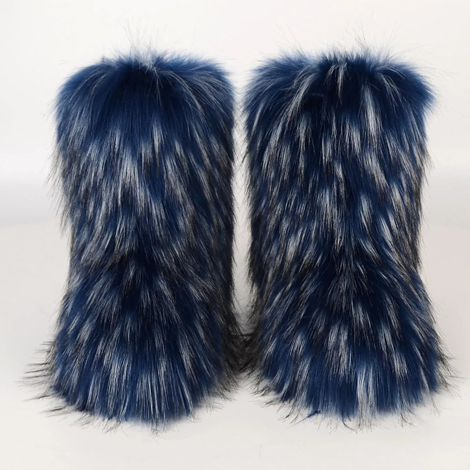 HINDOLA Womens Faux Fur Boots Fuzzy Fluffy Furry Round Toe Suede Boots Winter Comfy Plush Warm Snow Boots Comfortable Winter Ankle Booties Anti Slip Outdoor Indoor Flat Shoes
