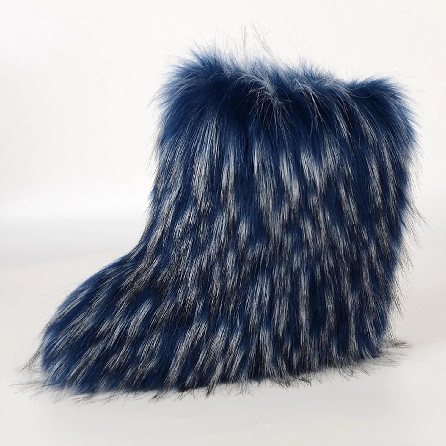HINDOLA Womens Faux Fur Boots Fuzzy Fluffy Furry Round Toe Suede Boots Winter Comfy Plush Warm Snow Boots Comfortable Winter Ankle Booties Anti Slip Outdoor Indoor Flat Shoes