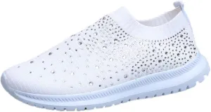HINDOLA Women's Mesh Walking Shoes Rhinestone Glitter Slip On Ballroom Jazz Latin Dance Sock Sneakers Casual Shoes