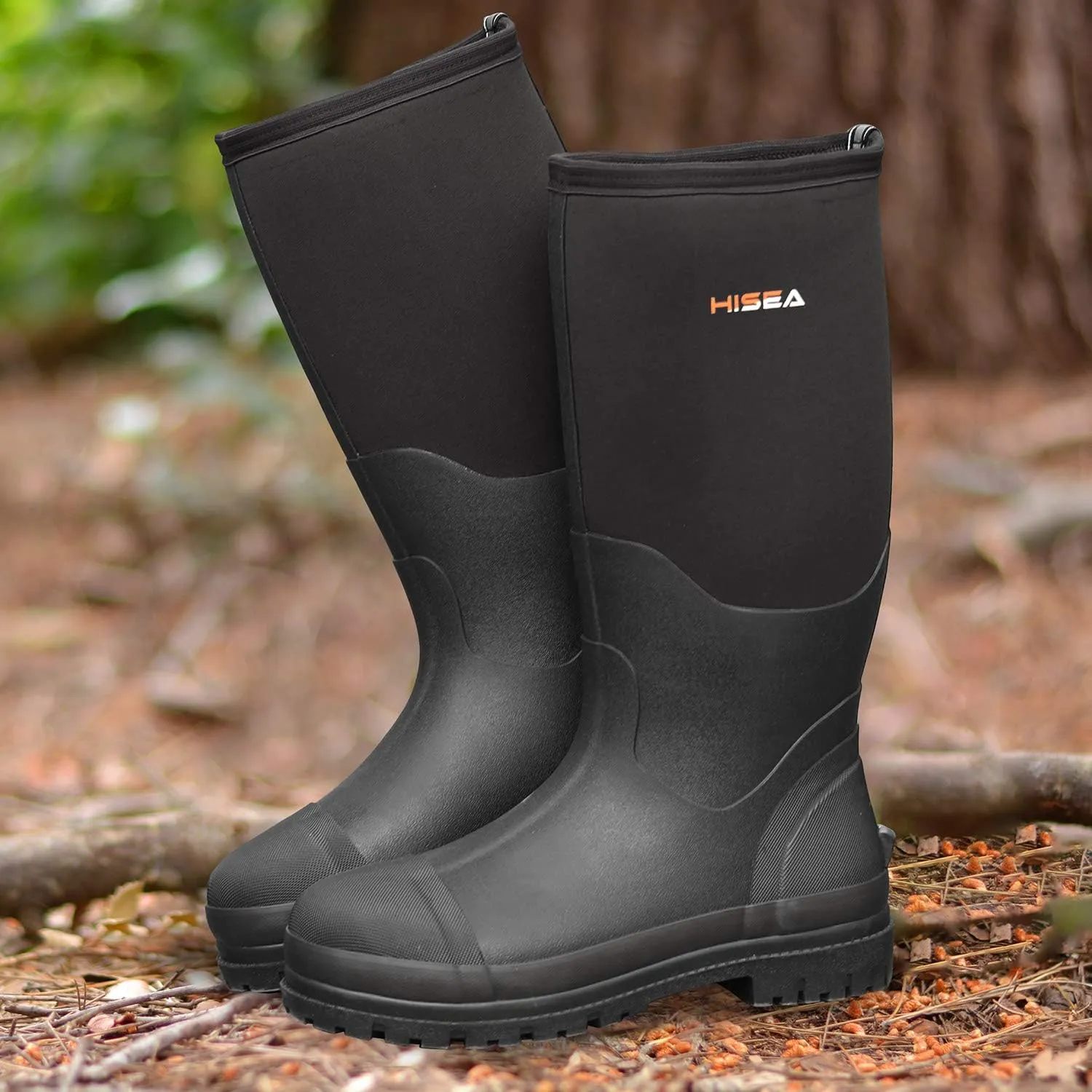 HISEA Men's Rubber Neoprene Rain Boots, Snow Boots - Tall Warm Waterproof Mens Winter Boots Durable Slip Resistant Boots for Men Outdoor Working, Hunting, Fishing