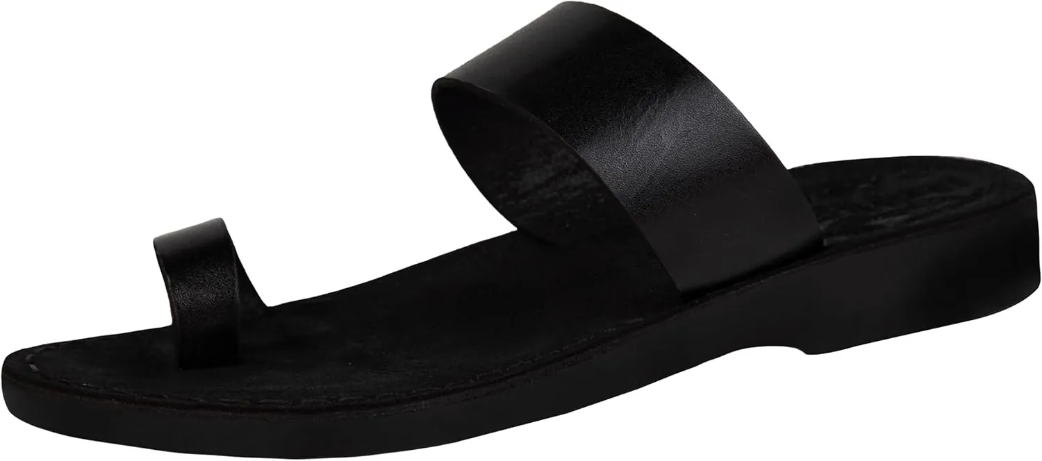 Holy Land Market Men/Women Biblical Jesus Leather/Suede Sandals/Slides From Jerusalem (Black Suede III)