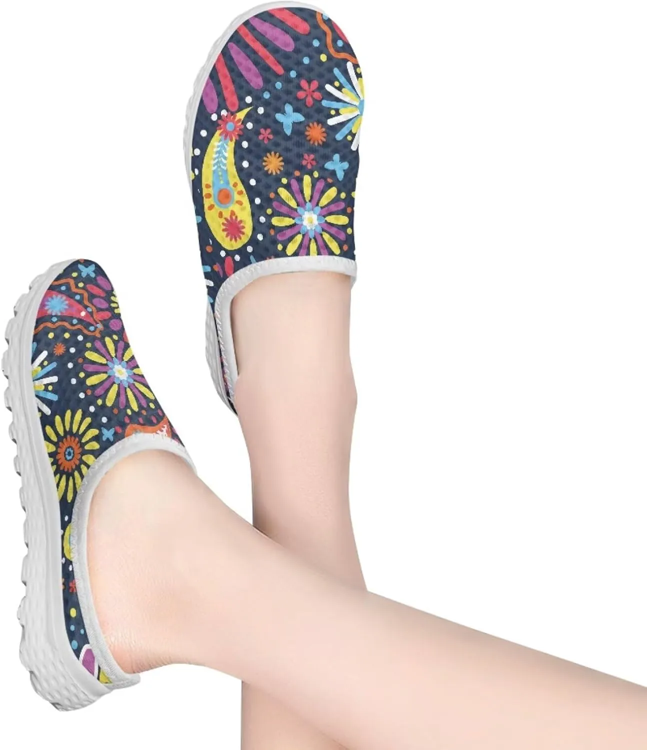 Howilath Flower Print Women's Mule Shoes Casual Garden Clogs Lightweight Slip on Sneakers Mules Sneakers with EVA Sole