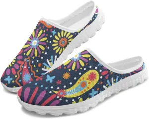 Howilath Flower Print Women's Mule Shoes Casual Garden Clogs Lightweight Slip on Sneakers Mules Sneakers with EVA Sole