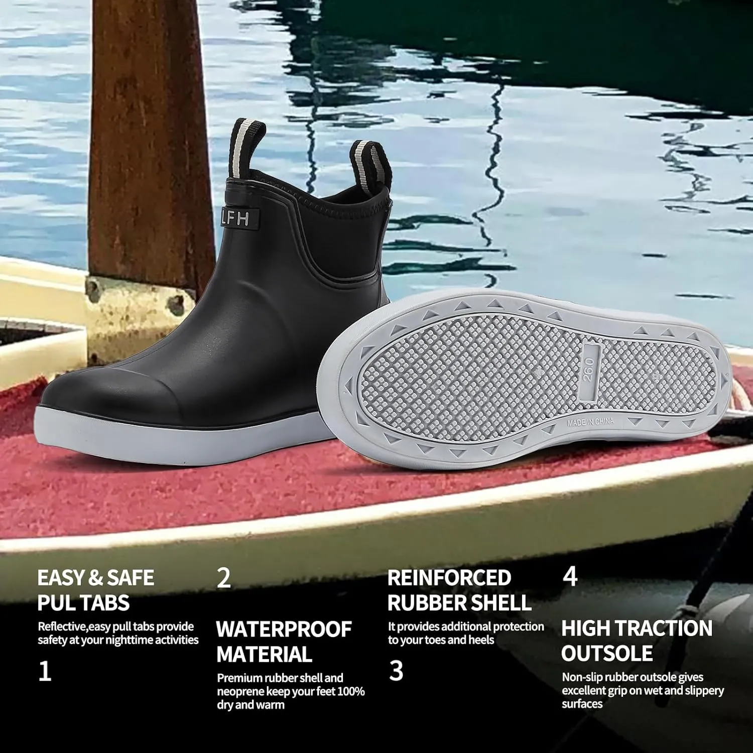 Hsttgsr Men's Deck Boots, Rubber Rain Boots Waterproof Fishing Boots, Ankle Anti-Slip High Traction Boots for Professional Premium Neoprene, Garden Boots Shoes Footwear Booties for Men Outdoor Work