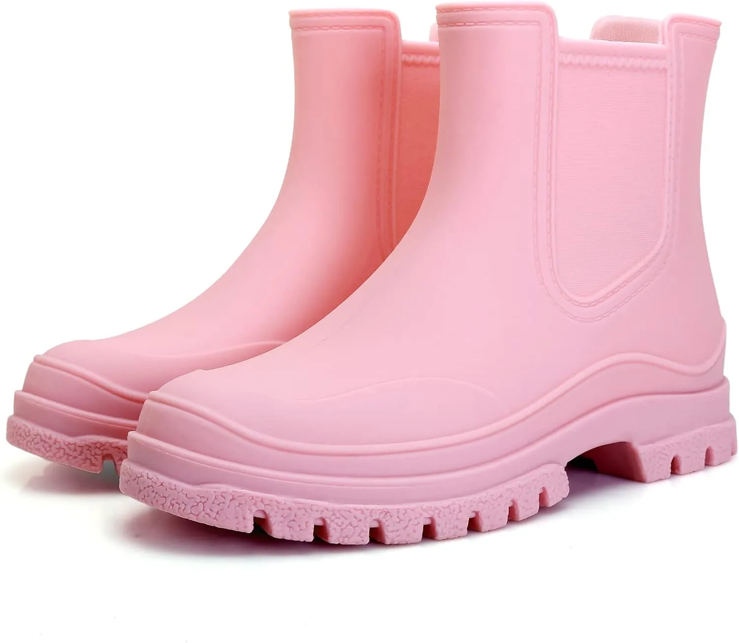 Hsttgsr Women's Rain Boots, Comfortable Elastic Adult Ankle Booties, Fashion Mid Heel Chelsea Boots, Waterproof Non-Slip Chunky Platform Lug Sole Short Garden Boots