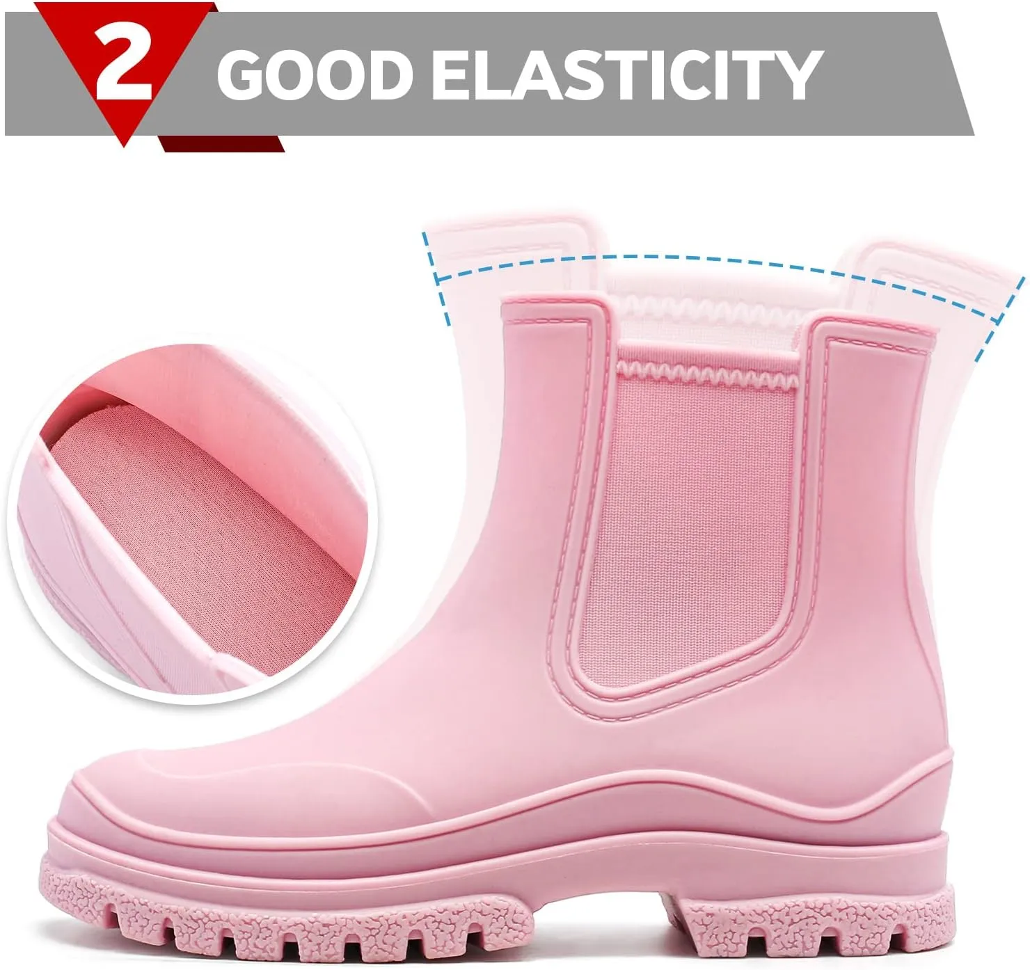 Hsttgsr Women's Rain Boots, Comfortable Elastic Adult Ankle Booties, Fashion Mid Heel Chelsea Boots, Waterproof Non-Slip Chunky Platform Lug Sole Short Garden Boots