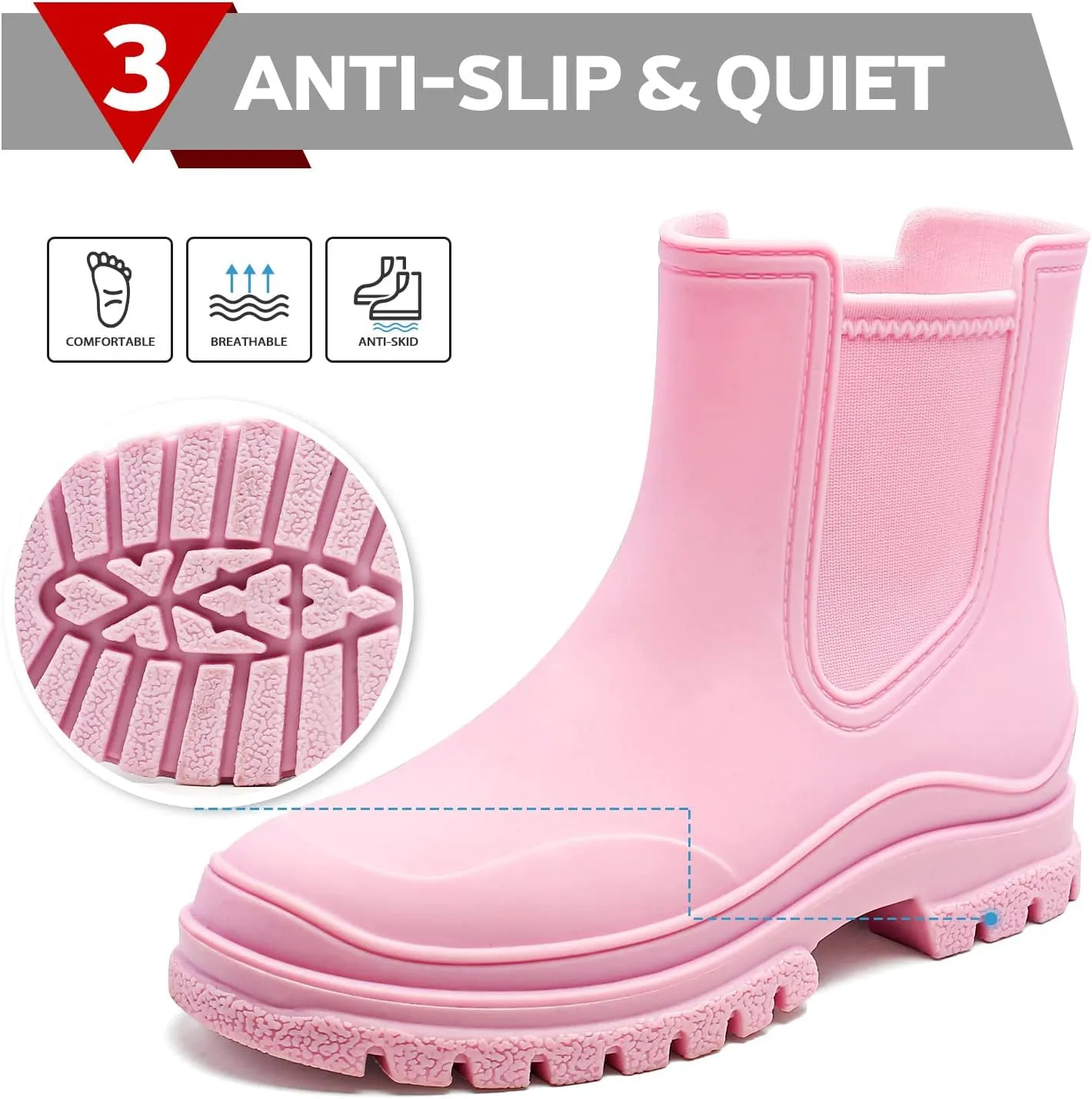 Hsttgsr Women's Rain Boots, Comfortable Elastic Adult Ankle Booties, Fashion Mid Heel Chelsea Boots, Waterproof Non-Slip Chunky Platform Lug Sole Short Garden Boots