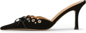 iadore Women's High Heel Mules, 3.2'' Closed Pointed Toe Bowknot Hollow-Out Slip-on Sandals with Antiqued Rivets Casual Office Dress Shoes