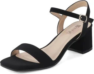 IDIFU IN2 Low Block Heels for Women Chunky Heels Square Open Toe Heeled Sandals Wedding Bride Prom Graduation Dress Shoes Comfortable Cute Trendy Summer Casual Ankle Strap Heels