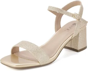 IDIFU IN2 Low Block Heels for Women Chunky Heels Square Open Toe Heeled Sandals Wedding Bride Prom Graduation Dress Shoes Comfortable Cute Trendy Summer Casual Ankle Strap Heels