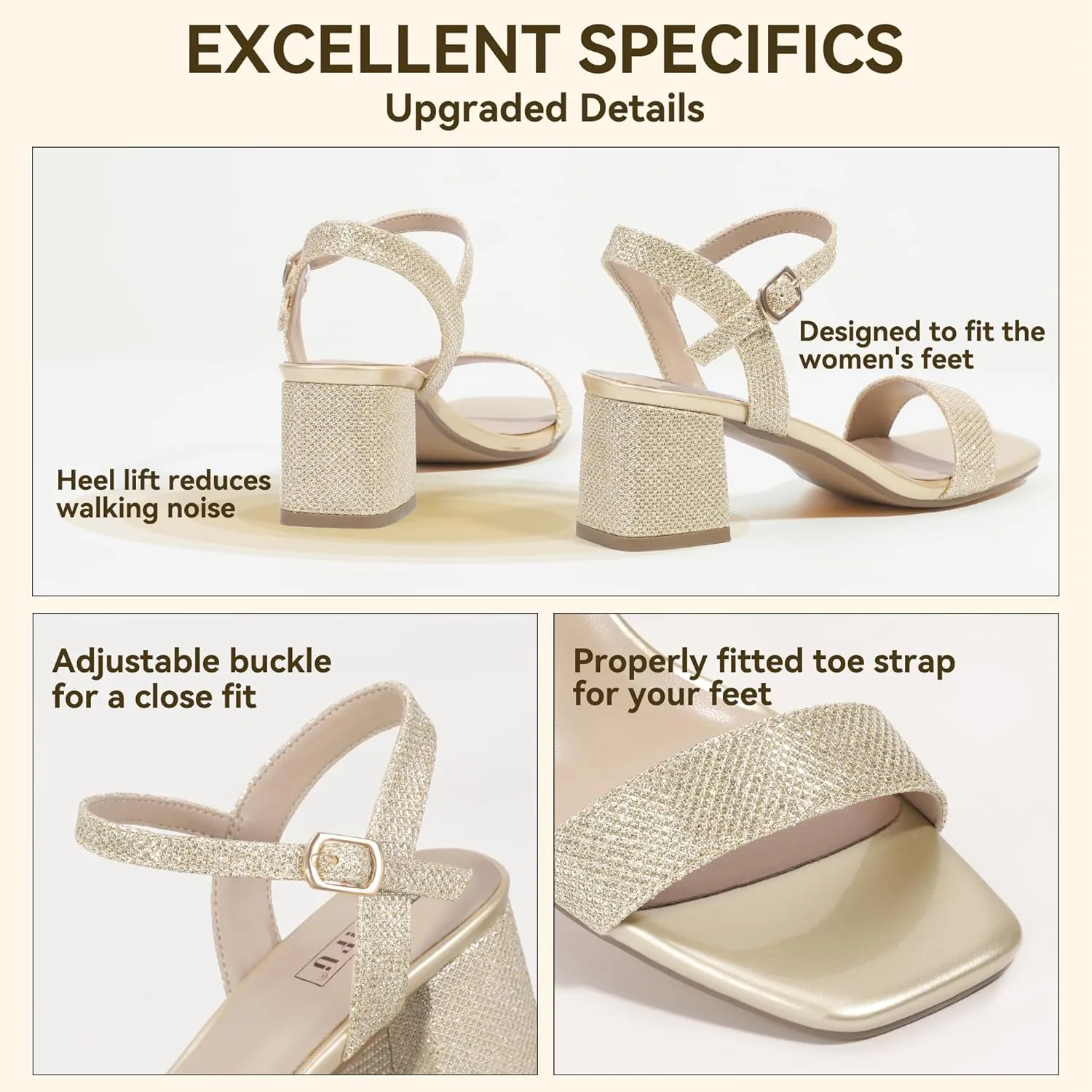 IDIFU IN2 Low Block Heels for Women Chunky Heels Square Open Toe Heeled Sandals Wedding Bride Prom Graduation Dress Shoes Comfortable Cute Trendy Summer Casual Ankle Strap Heels