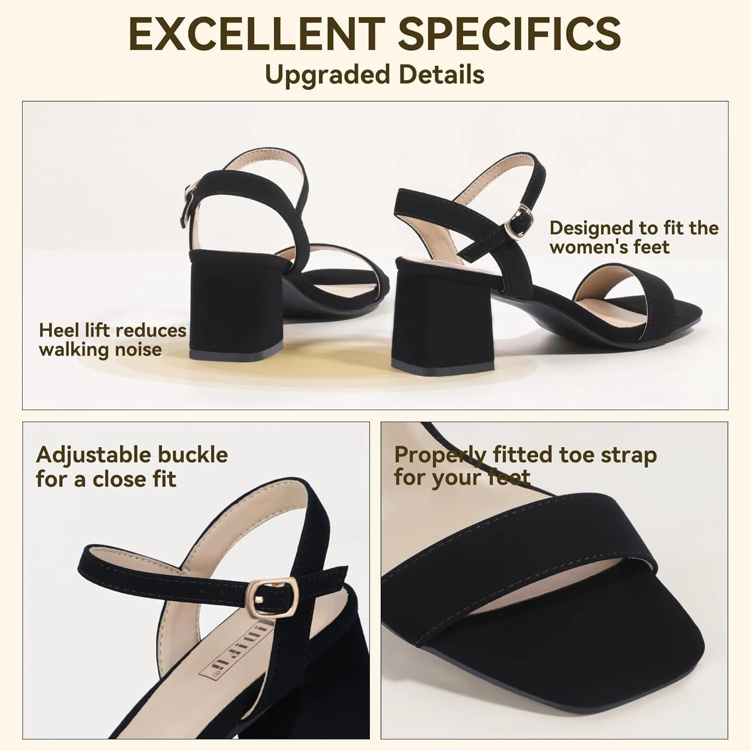 IDIFU IN2 Low Block Heels for Women Chunky Heels Square Open Toe Heeled Sandals Wedding Bride Prom Graduation Dress Shoes Comfortable Cute Trendy Summer Casual Ankle Strap Heels