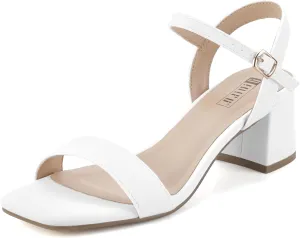 IDIFU IN2 Low Block Heels for Women Chunky Heels Square Open Toe Heeled Sandals Wedding Bride Prom Graduation Dress Shoes Comfortable Cute Trendy Summer Casual Ankle Strap Heels