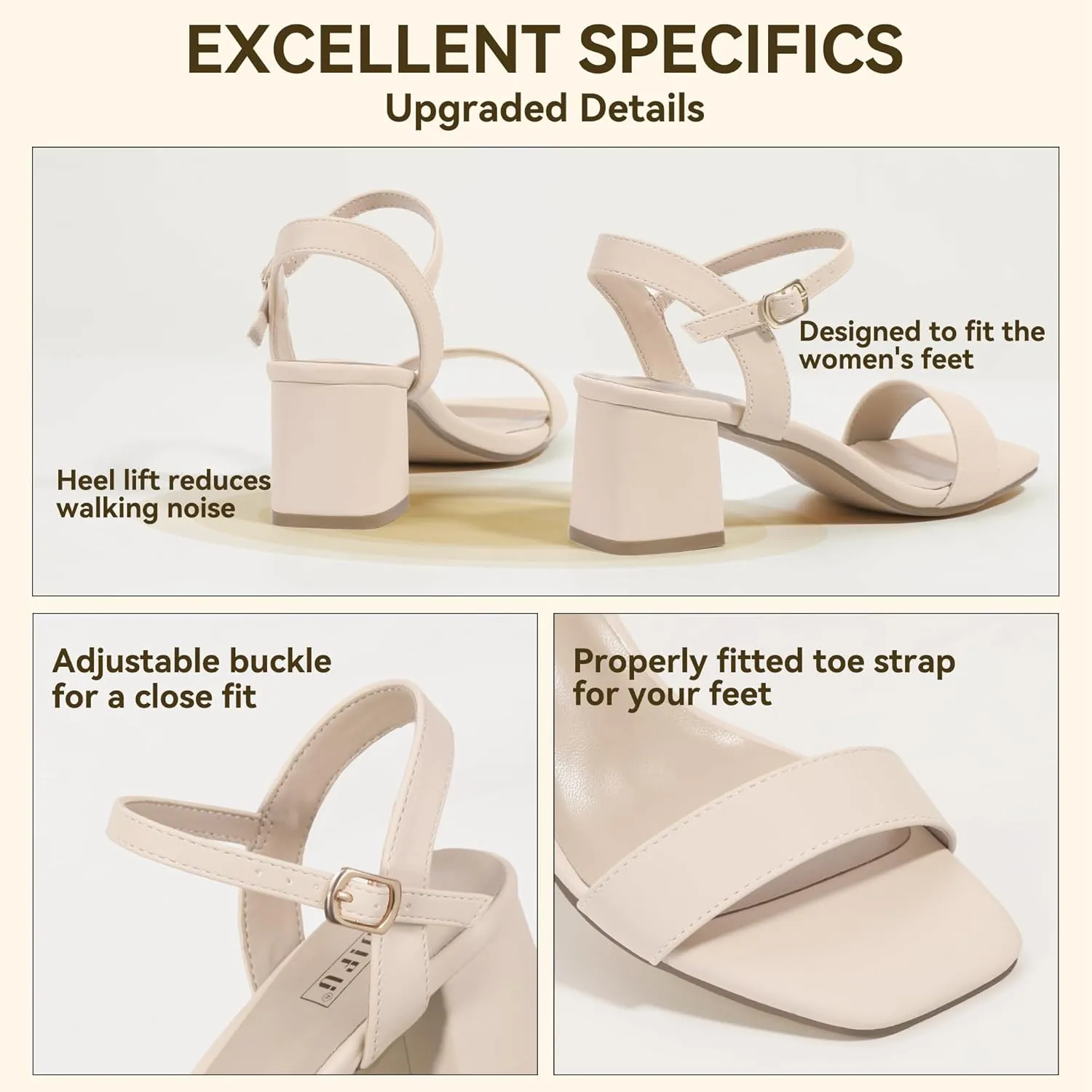 IDIFU IN2 Low Block Heels for Women Chunky Heels Square Open Toe Heeled Sandals Wedding Bride Prom Graduation Dress Shoes Comfortable Cute Trendy Summer Casual Ankle Strap Heels