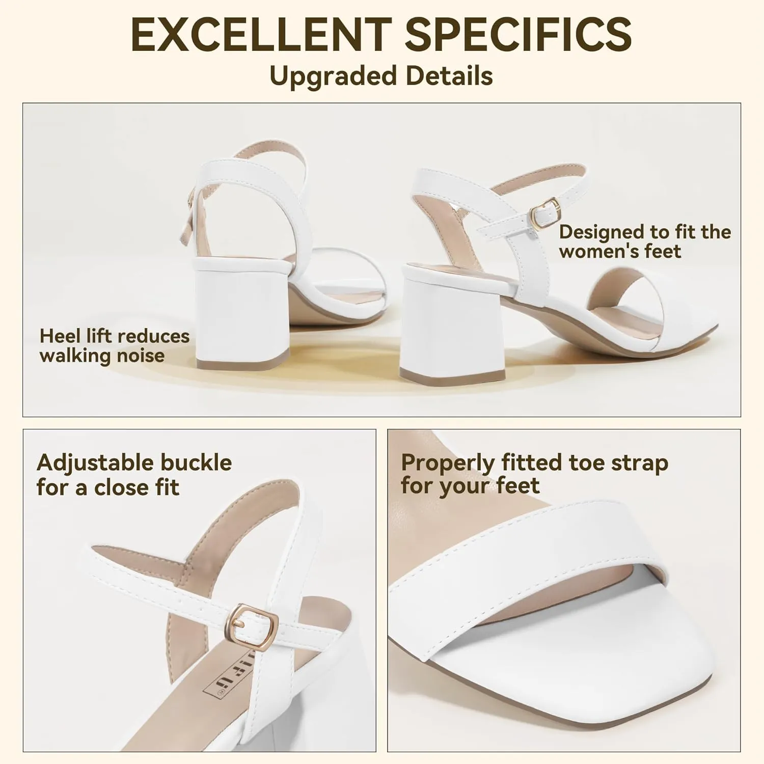 IDIFU IN2 Low Block Heels for Women Chunky Heels Square Open Toe Heeled Sandals Wedding Bride Prom Graduation Dress Shoes Comfortable Cute Trendy Summer Casual Ankle Strap Heels