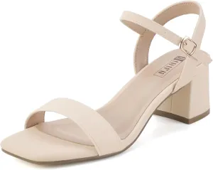 IDIFU IN2 Low Block Heels for Women Chunky Heels Square Open Toe Heeled Sandals Wedding Bride Prom Graduation Dress Shoes Comfortable Cute Trendy Summer Casual Ankle Strap Heels