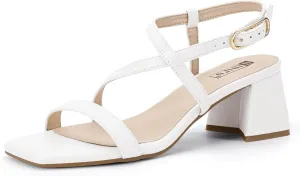 IDIFU IN2 Strappy Heels for Women Square Toe Low Chunky Block Heels with Ankle Strap Women's Slingback Irregular Heel Dress Shoes for Bride Wedding Heeled Sandals Dressy Short Heels