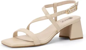 IDIFU IN2 Strappy Heels for Women Square Toe Low Chunky Block Heels with Ankle Strap Women's Slingback Irregular Heel Dress Shoes for Bride Wedding Heeled Sandals Dressy Short Heels