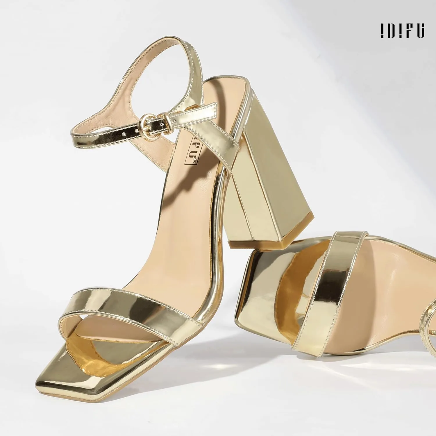 IDIFU IN4 High Heels for Women Dressy Chunky Block Square Open Toe Heeled Sandals Slingback Thick Sexy Womens Dress Sandals Wedding Prom Summer Bridal Bride Comfortable Strappy Ankle Strap Heels