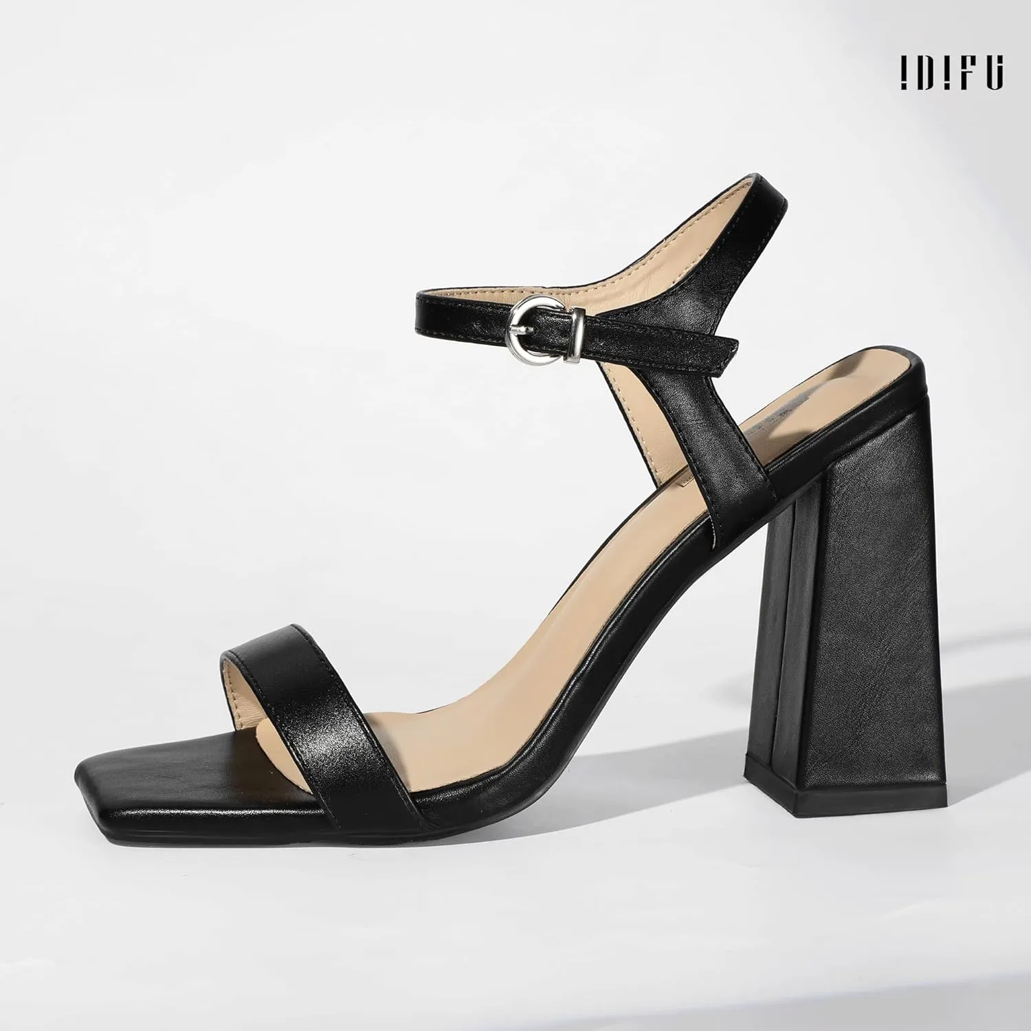 IDIFU IN4 High Heels for Women Dressy Chunky Block Square Open Toe Heeled Sandals Slingback Thick Sexy Womens Dress Sandals Wedding Prom Summer Bridal Bride Comfortable Strappy Ankle Strap Heels