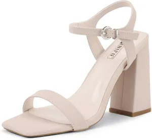 IDIFU IN4 High Heels for Women Dressy Chunky Block Square Open Toe Heeled Sandals Slingback Thick Sexy Womens Dress Sandals Wedding Prom Summer Bridal Bride Comfortable Strappy Ankle Strap Heels