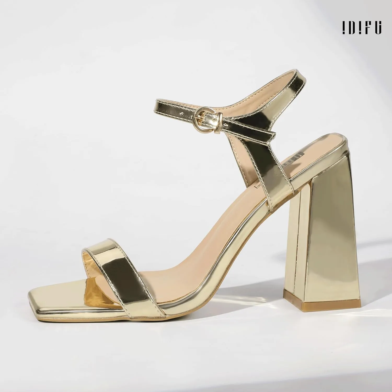 IDIFU IN4 High Heels for Women Dressy Chunky Block Square Open Toe Heeled Sandals Slingback Thick Sexy Womens Dress Sandals Wedding Prom Summer Bridal Bride Comfortable Strappy Ankle Strap Heels