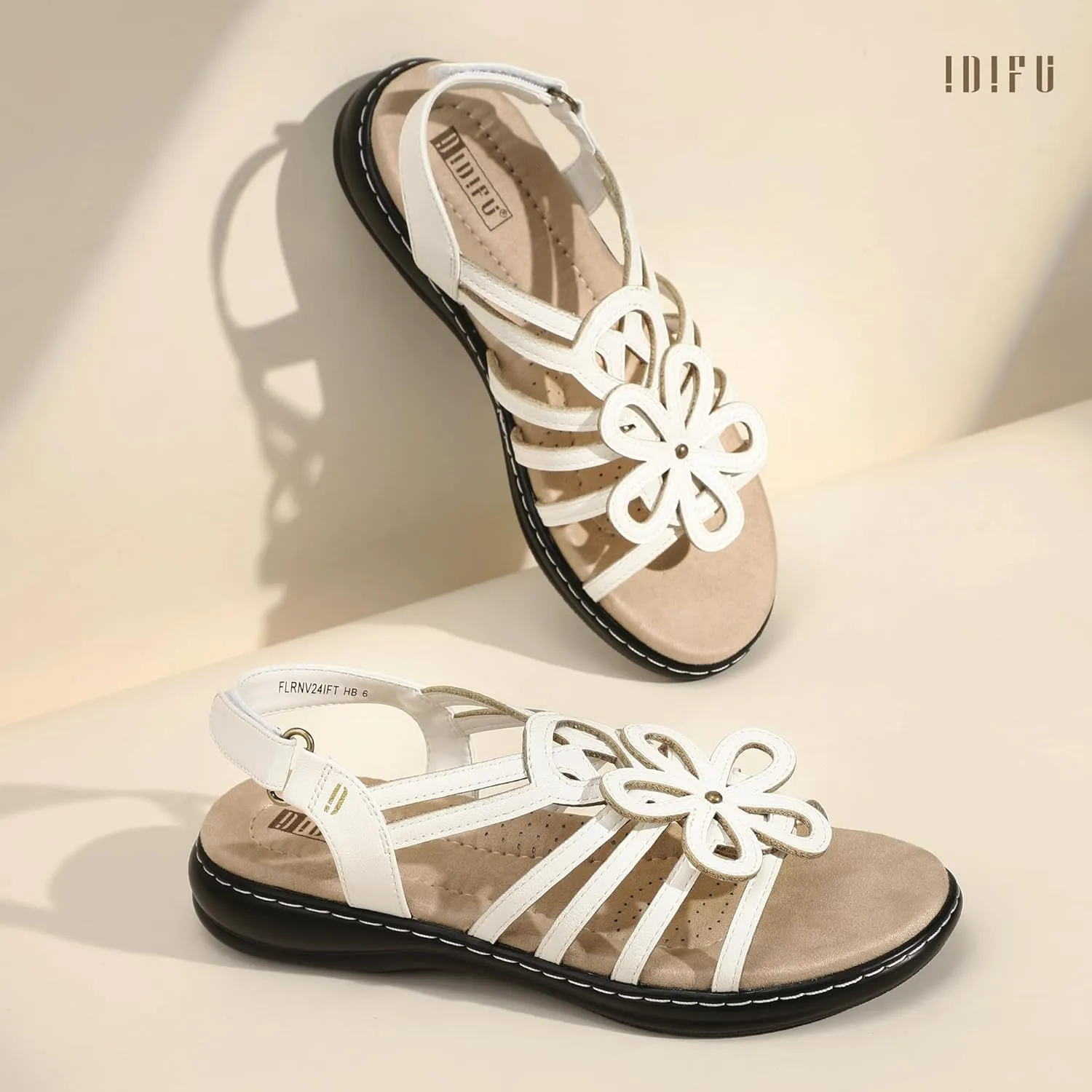 IDIFU Women's Sandals Strappy Back Strap Open Toe Slingback Sandals Summer Beach Walking Wedding Bridal Dress Sandals for Women Travel Dressy Comfortable Trendy Casual Flats Sandals - Wide Width