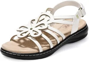 IDIFU Women's Sandals Strappy Back Strap Open Toe Slingback Sandals Summer Beach Walking Wedding Bridal Dress Sandals for Women Travel Dressy Comfortable Trendy Casual Flats Sandals - Wide Width