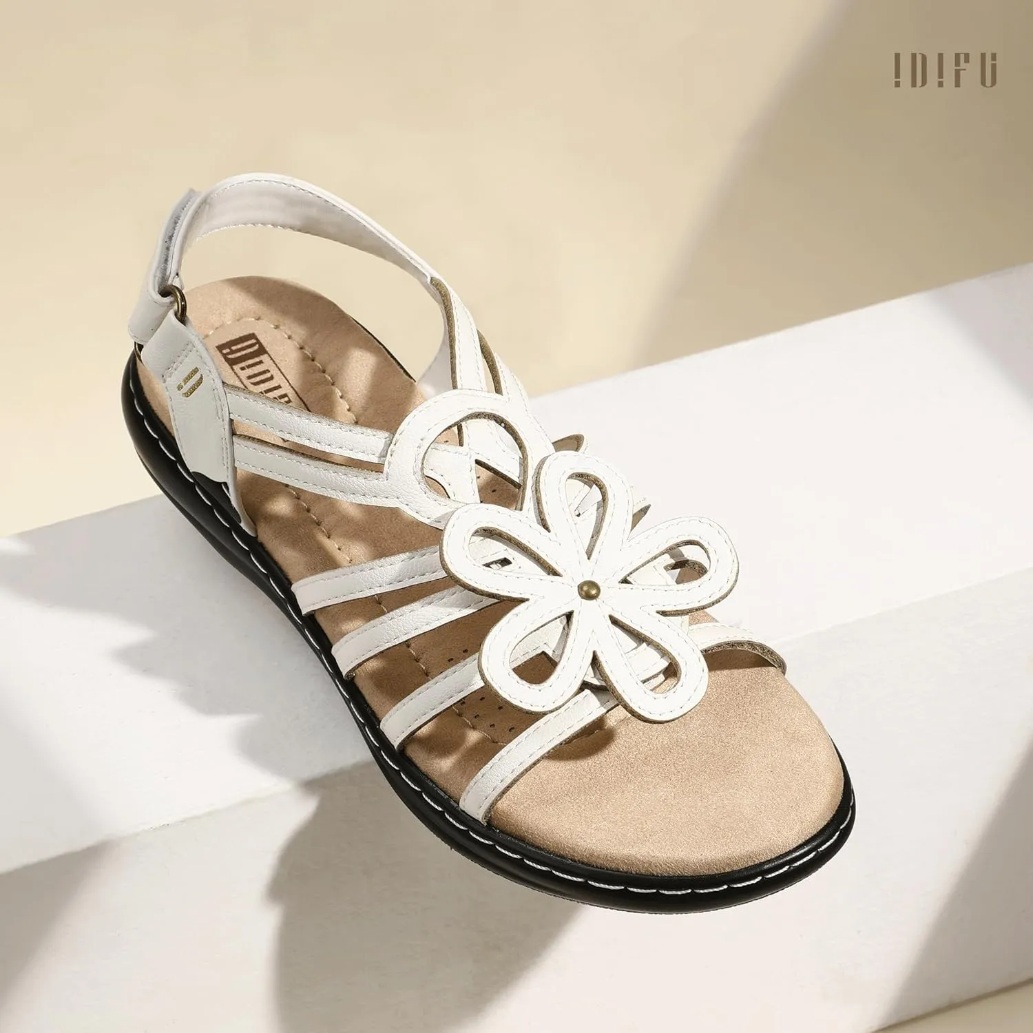 IDIFU Women's Sandals Strappy Back Strap Open Toe Slingback Sandals Summer Beach Walking Wedding Bridal Dress Sandals for Women Travel Dressy Comfortable Trendy Casual Flats Sandals - Wide Width