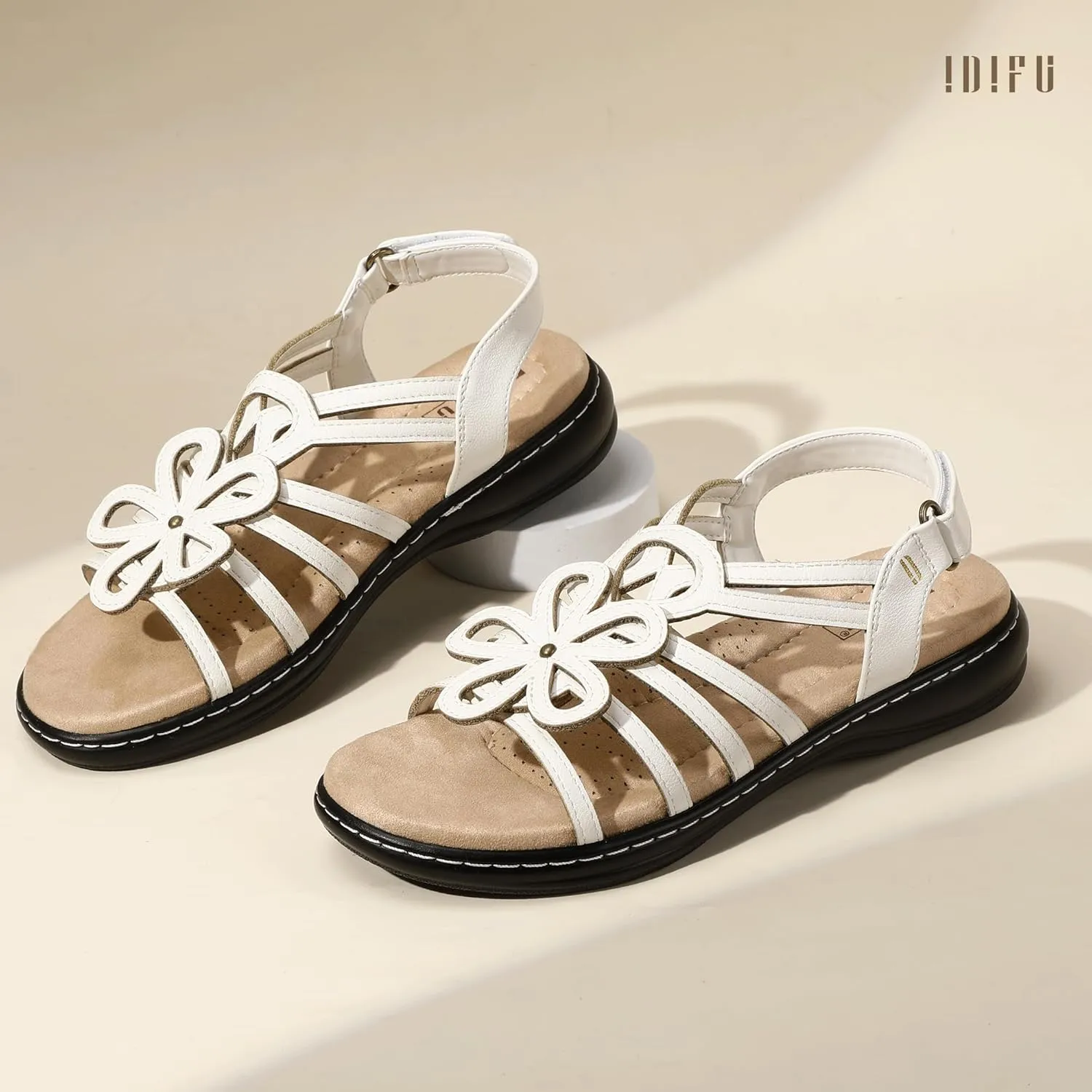 IDIFU Women's Sandals Strappy Back Strap Open Toe Slingback Sandals Summer Beach Walking Wedding Bridal Dress Sandals for Women Travel Dressy Comfortable Trendy Casual Flats Sandals - Wide Width