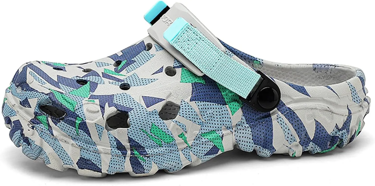ihinzry Men's Garden Clogs Graphic Mules Clog Slip On Beach Sandals for Men Outdoor Slippers with Adjustable Strap