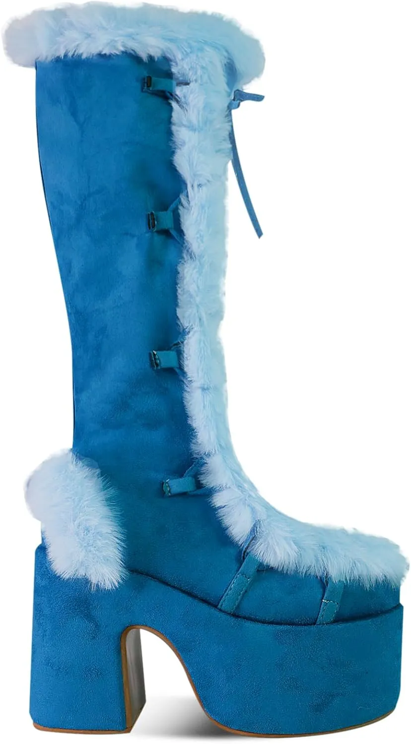 IMPREMEY Knee High Boots For Women， With Side Zipper Punk Gothic Thick-Soled Platform Boots…