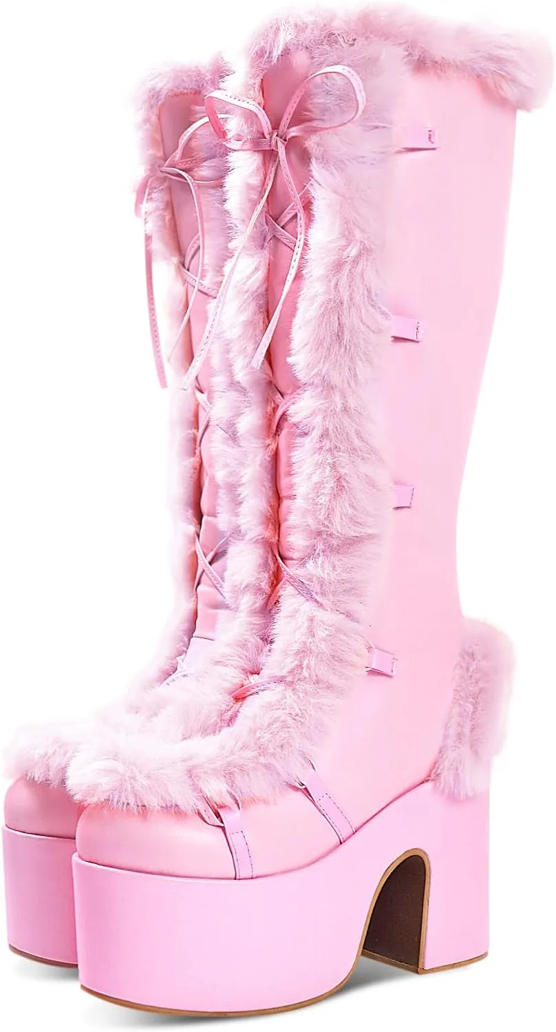 IMPREMEY Knee High Boots For Women， With Side Zipper Punk Gothic Thick-Soled Platform Boots…