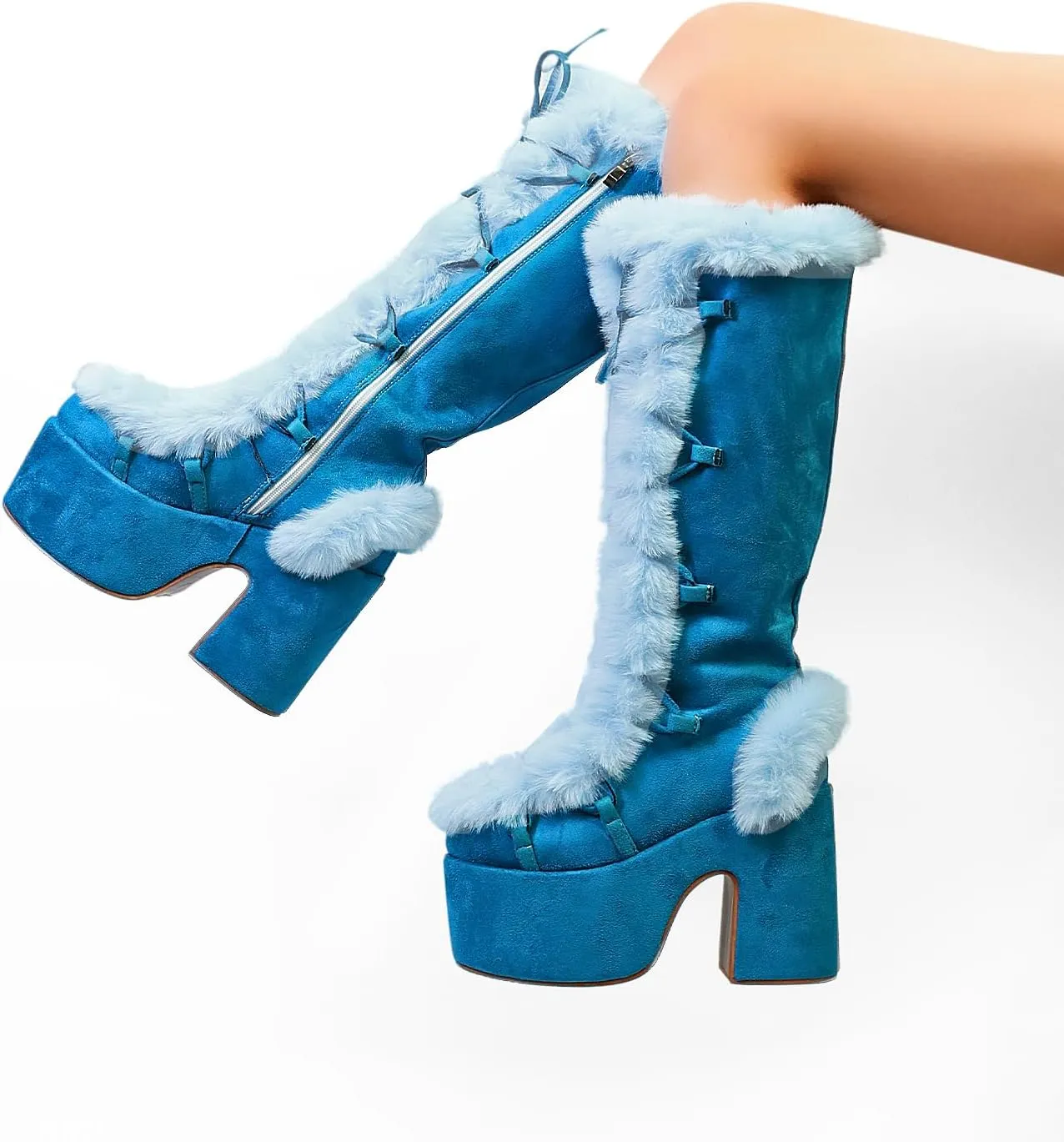 IMPREMEY Knee High Boots For Women， With Side Zipper Punk Gothic Thick-Soled Platform Boots…