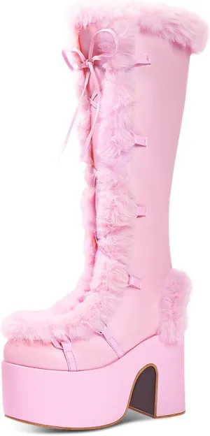 IMPREMEY Knee High Boots For Women， With Side Zipper Punk Gothic Thick-Soled Platform Boots…