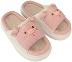 Indoor Slippers, Pigs, Bears Cute Cartoon Slippers Women's Home Slippers Linen Four Seasons Slippers