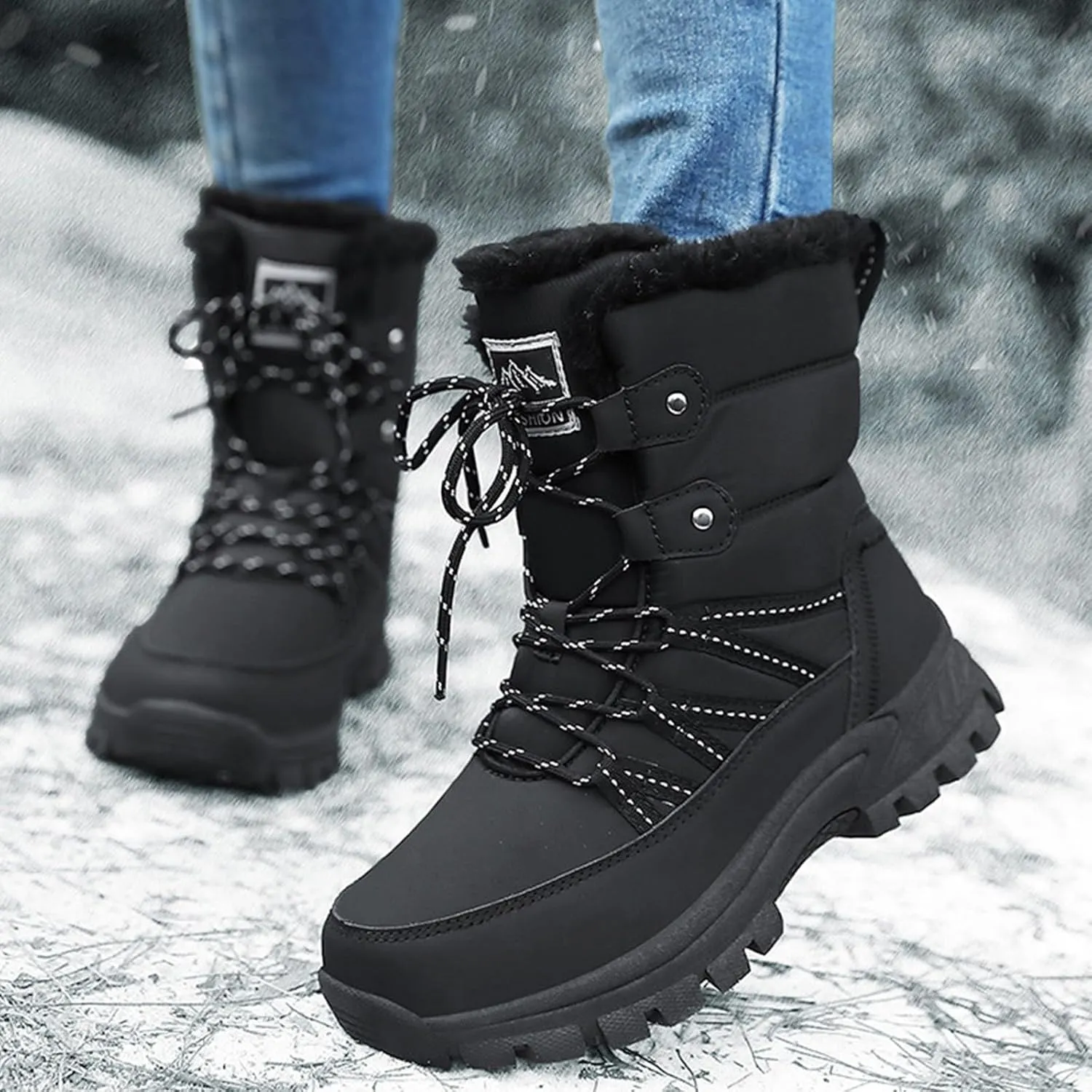 Insulated Hiking Boots Women 𝐖aterproof Non-Slip Ankle Booties Fu𝐫 Lined Winter Walking Shoes For Men