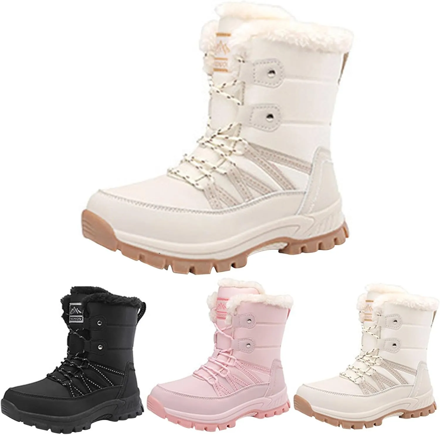 Insulated Hiking Boots Women 𝐖aterproof Non-Slip Ankle Booties Fu𝐫 Lined Winter Walking Shoes For Men