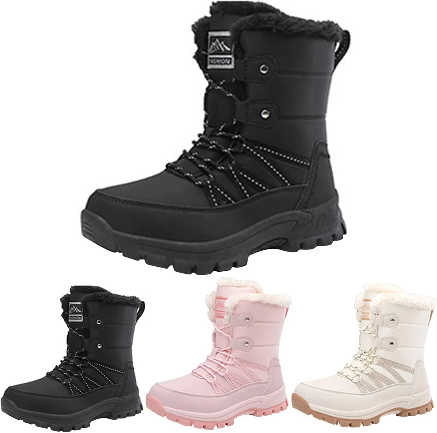 Insulated Hiking Boots Women 𝐖aterproof Non-Slip Ankle Booties Fu𝐫 Lined Winter Walking Shoes For Men