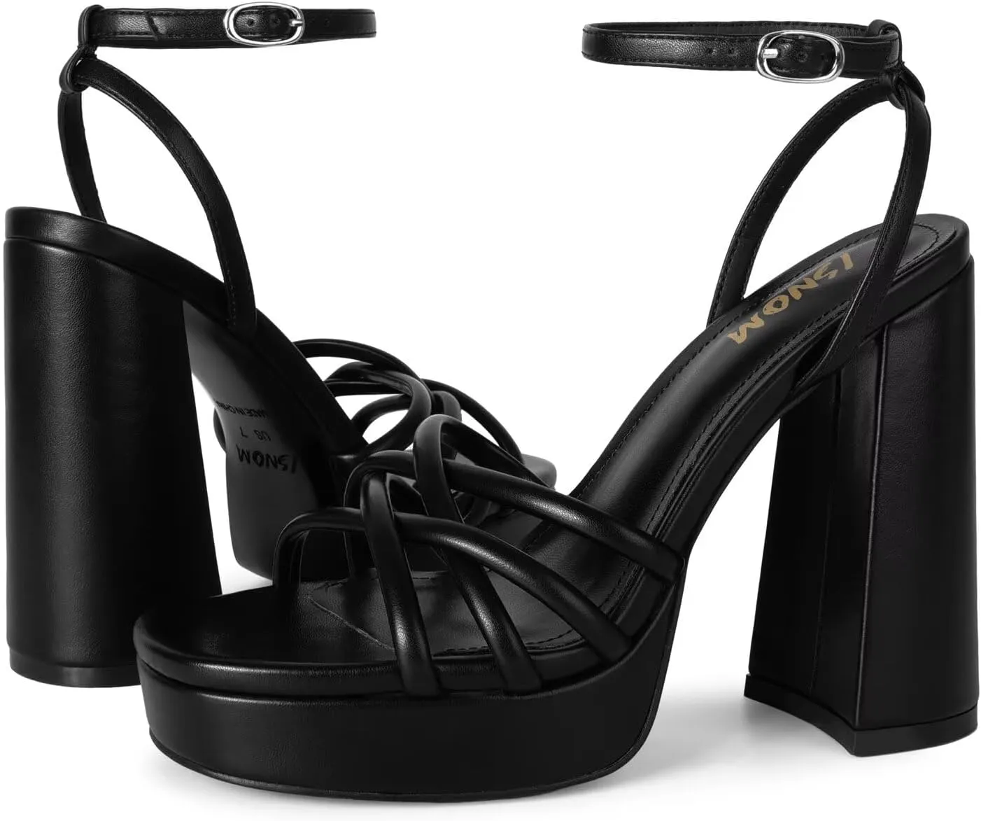 ISNOM Platform Chunky Heels for Women with Round Toe Strappy Heels for Wedding Party Date Shopping Travel Festival Holiday