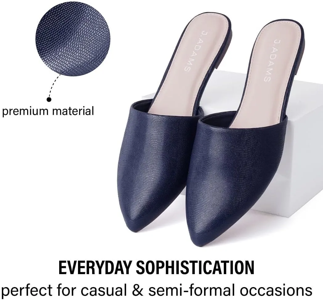 J. Adams Lennox Mules for Women - Closed Pointed Toe Flat Heel Slides