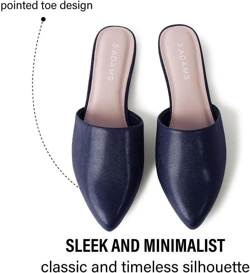 J. Adams Lennox Mules for Women - Closed Pointed Toe Flat Heel Slides