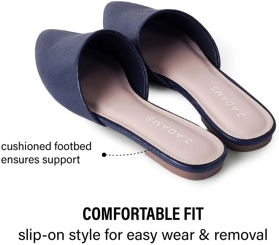 J. Adams Lennox Mules for Women - Closed Pointed Toe Flat Heel Slides
