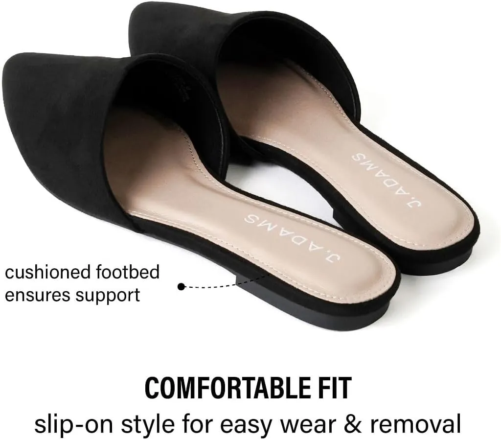 J. Adams Lennox Mules for Women - Closed Pointed Toe Flat Heel Slides