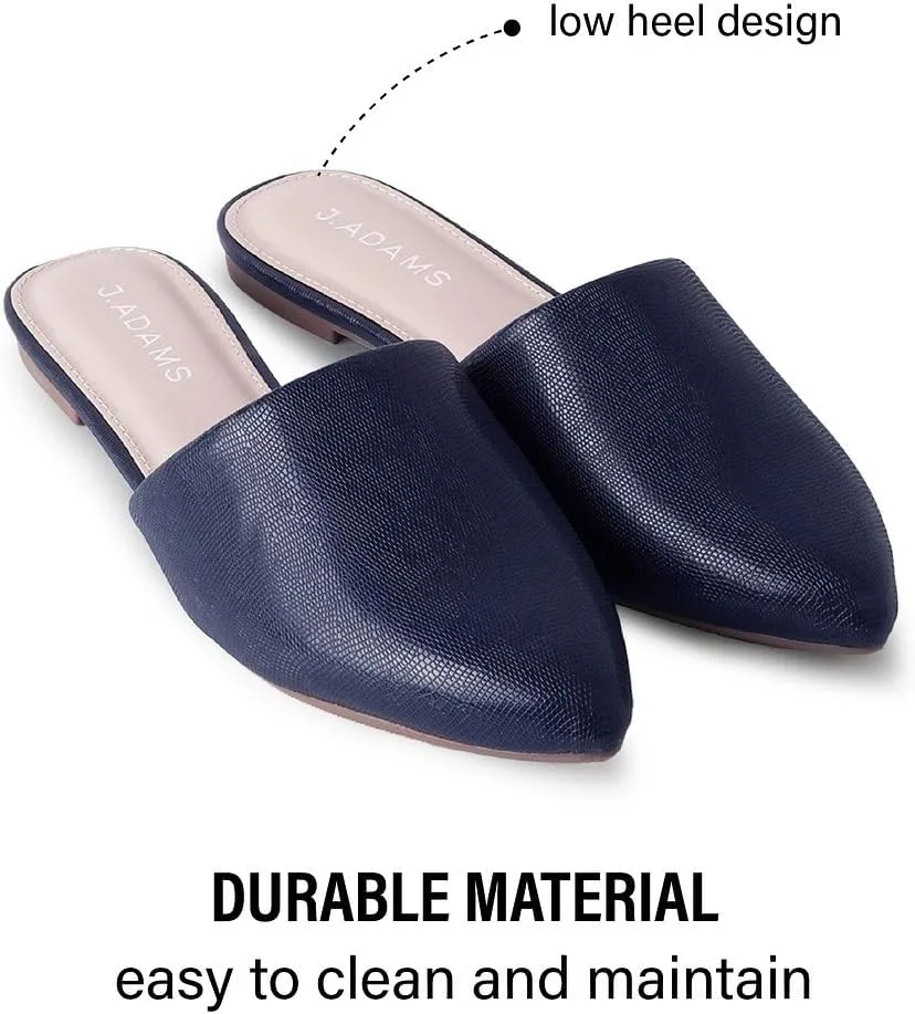J. Adams Lennox Mules for Women - Closed Pointed Toe Flat Heel Slides