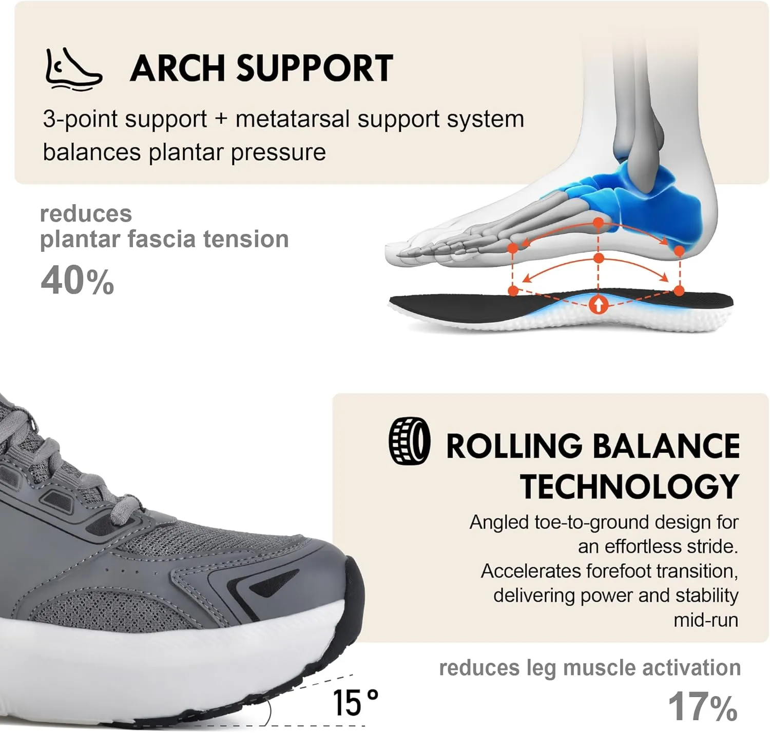 JACKSHIBO Mens Wide Toe Box Slip in Hands Free Shoes,Slip on Arch Support Wide Sneakers,Thick Cushioning Running Shoes,Orthopedic Walking Sneakers with Zero Drop Sole